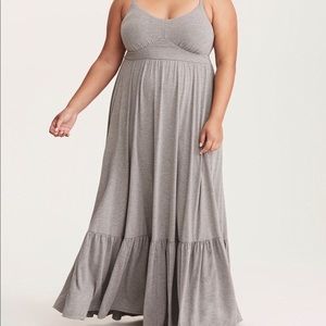 Gray strapless tiered maxi dress